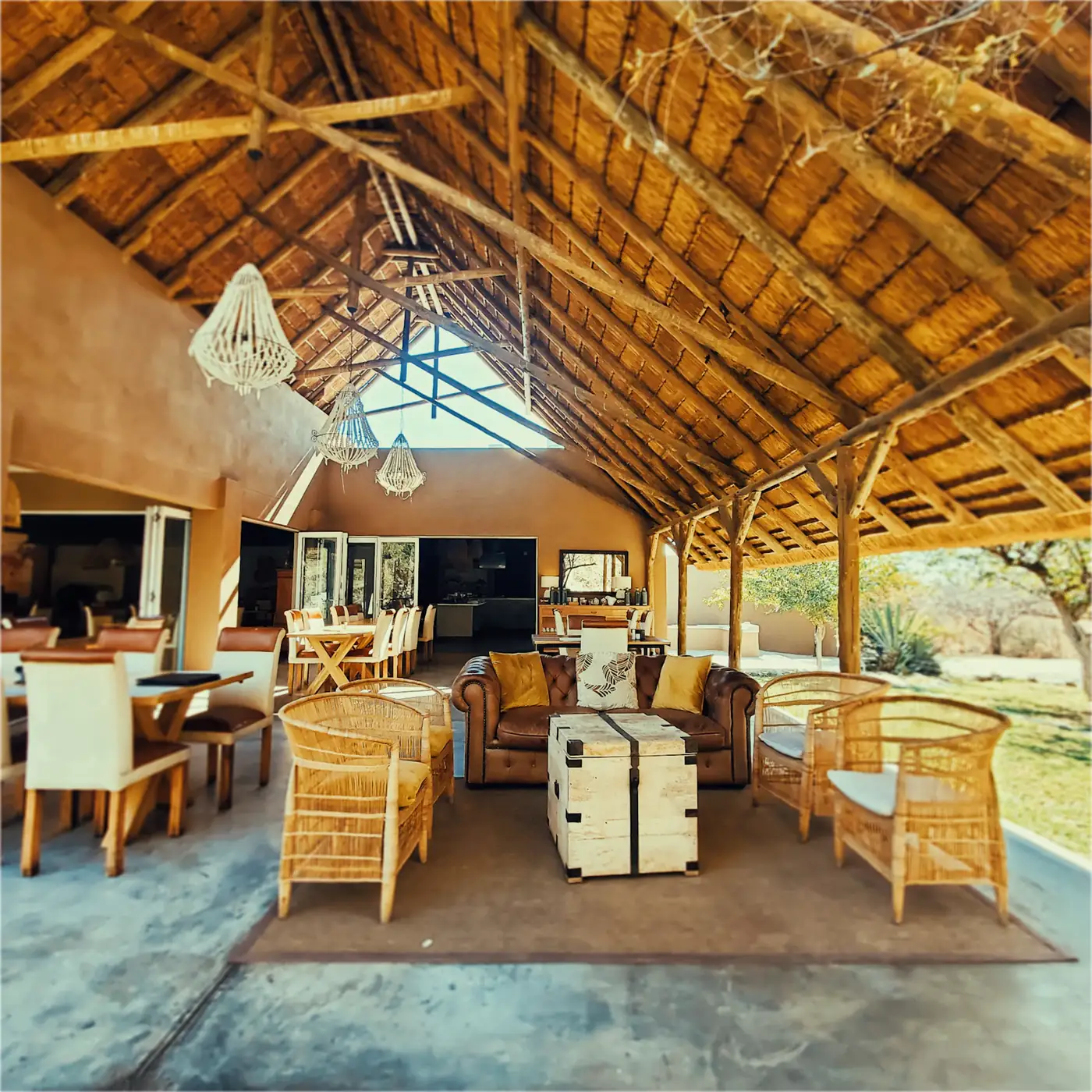 Pavilion restaurant with rattan chairs