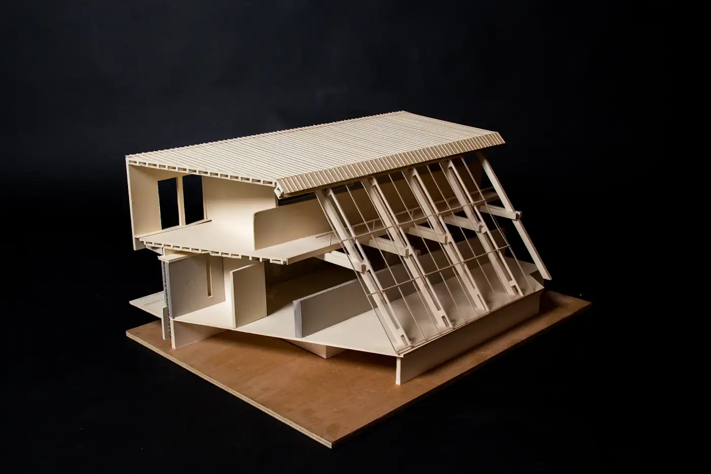 Architectural model with sloped roof slats