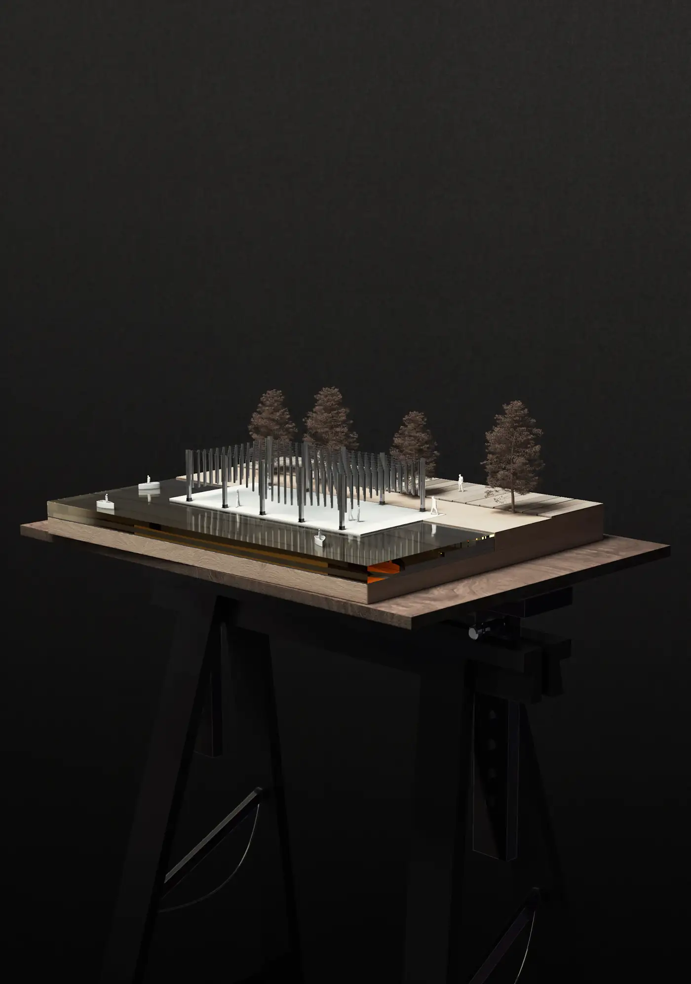 Site model with small trees on a black stand