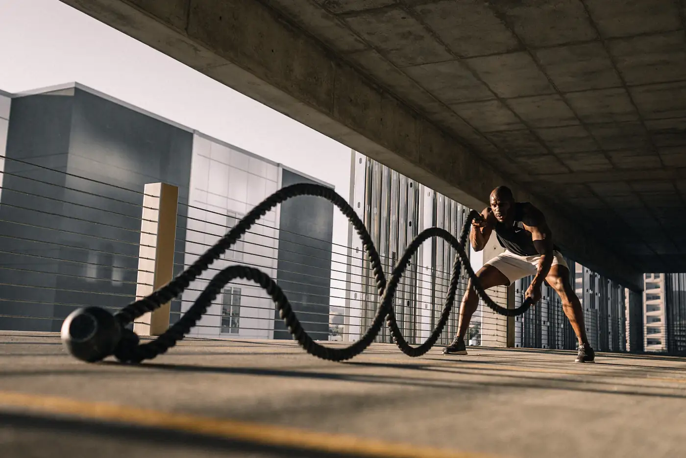 Battle ropes in a concrete gym